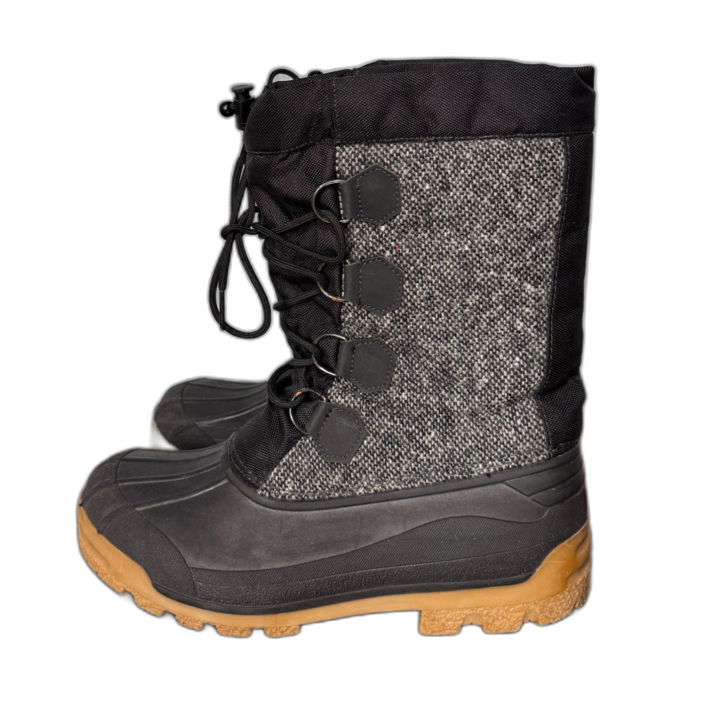 Vintage J.Crew Black Rubber Wool Herringbone Fur Lined Duck Snow Boots